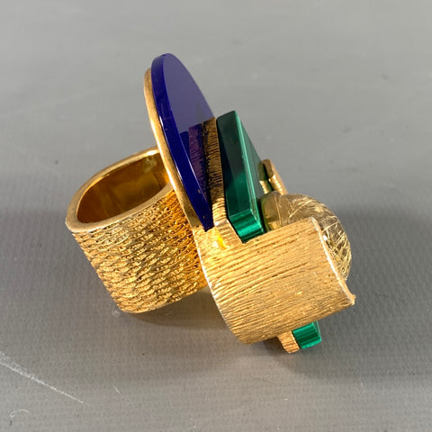 MARC JACOBS Gold Green & Blue Color Block Cocktail Ring