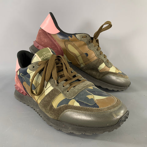 VALENTINO Size 11 Green Multi-Color Camo Blend Lace Up Sneakers