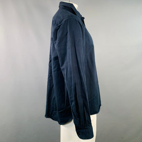 MERZ B. SCHWANEN Size XL Navy Twill Cotton One Pocket Long Sleeve Shirt