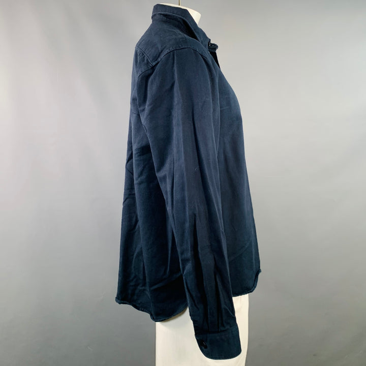 MERZ B. SCHWANEN Size XL Navy Twill Cotton One Pocket Long Sleeve Shirt