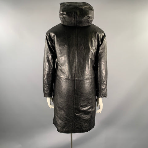 HELMUT LANG Size M Black Leather Trench Coat