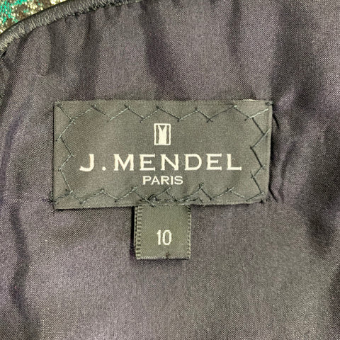J.MENDEL Size 10 Black Multi Color Silk Blend Marbled Lambskin Sleeveless Dress