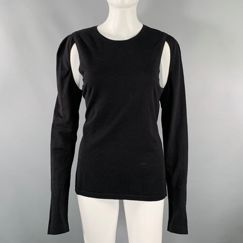 HELMUT LANG Size L Black Cut Out Crew Neck Pullover