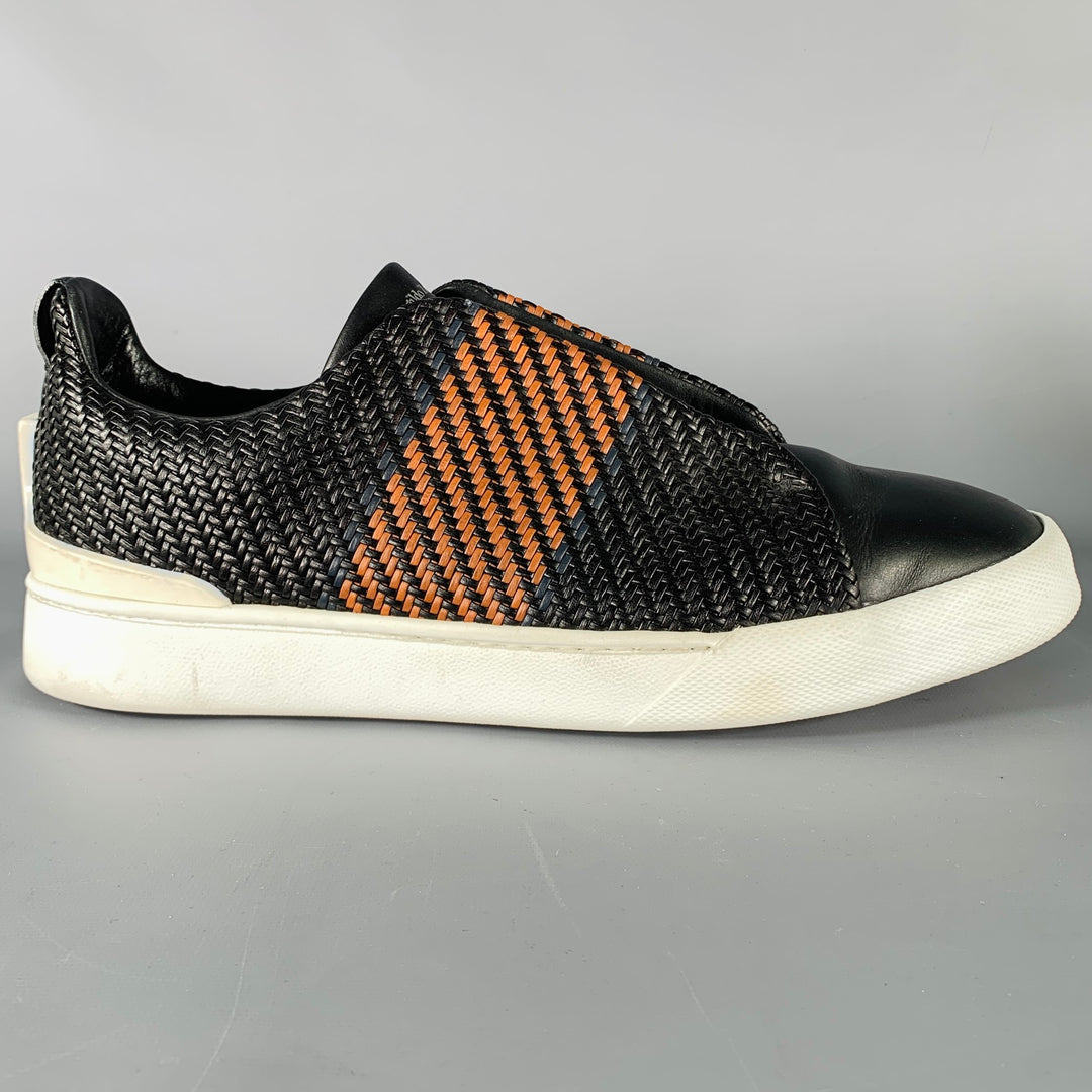 ERMENEGILDO ZEGNA Size 12 Black Brown Woven Leather Slip On Sneakers