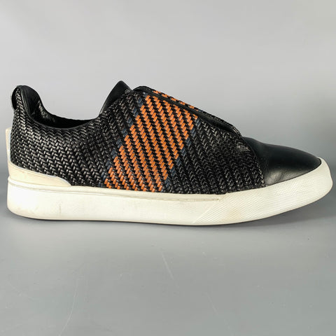 ERMENEGILDO ZEGNA Size 12 Black Brown Woven Leather Slip On Sneakers