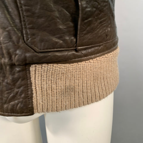 DANIELE ALESSANDRINI Size S Brown Ribbed Leather Bomber Jacket