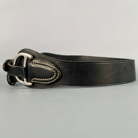 RALPH LAUREN Size S Black Silver Contrast Stitch High Waisted Leather Metal Belt