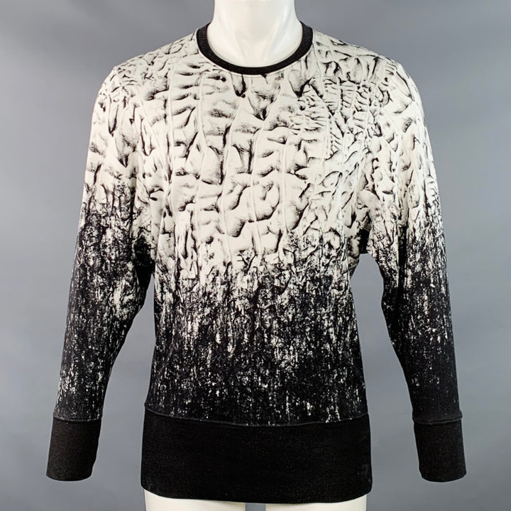 HELMUT LANG Size M Black White Abstract Print Viscose Blend Contrast Trim Crew Neck Pullover