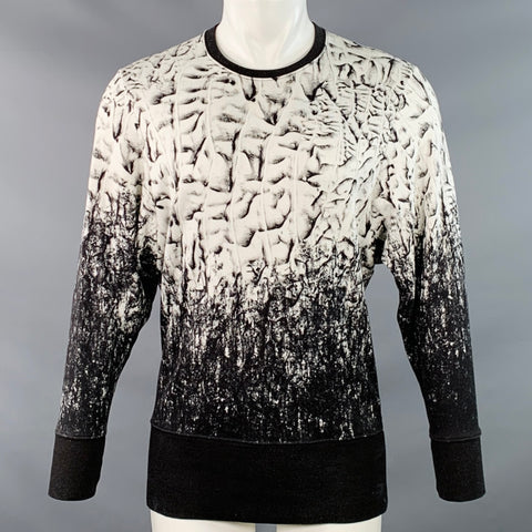 HELMUT LANG Size M Black White Abstract Print Viscose Blend Contrast Trim Crew Neck Pullover