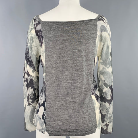 DRIES VAN NOTEN Size S Grey Black Cashmere Blend Abstract Scoop Neck Casual Top