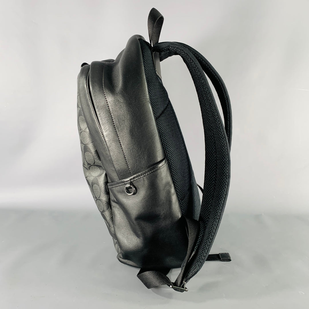 COACH Black Grey Monogram Leather Backpack Bag