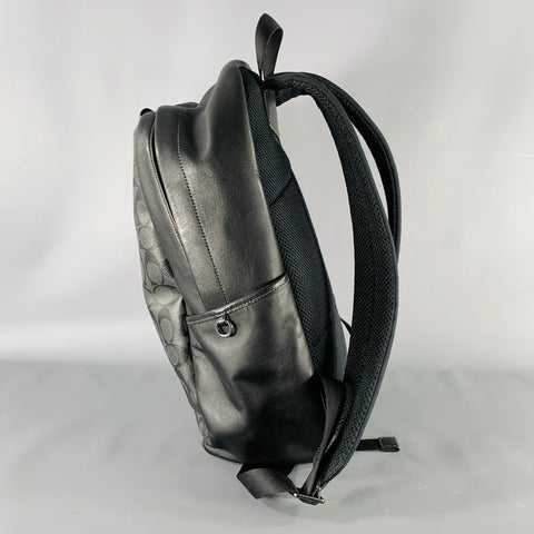 COACH Black Grey Monogram Leather Backpack Bag