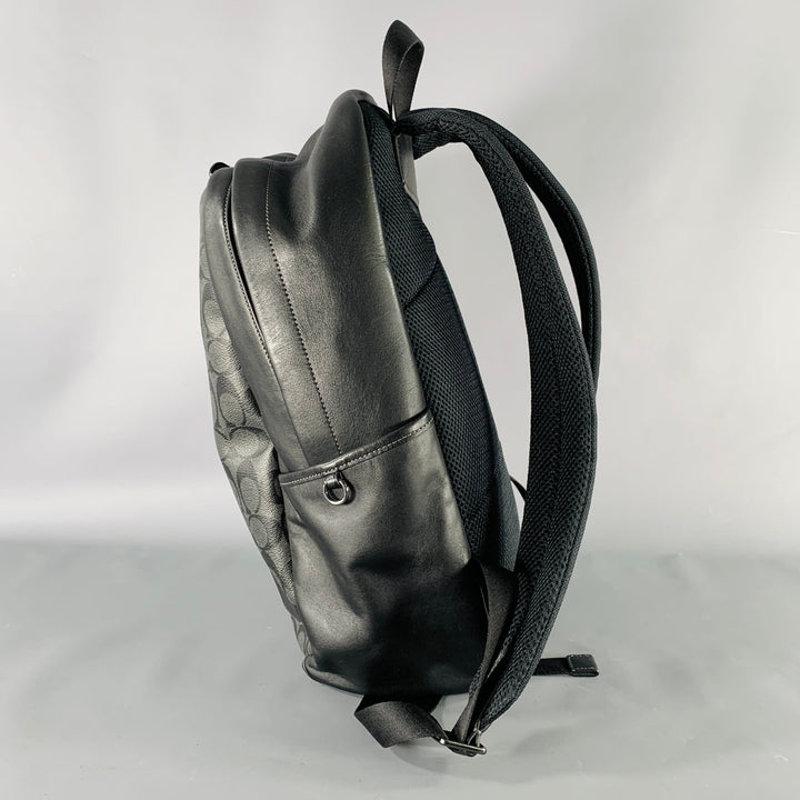 COACH Black Grey Monogram Leather Backpack Bag