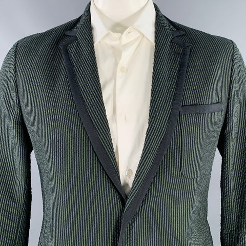 MAISON KITSUNE Size 42 Black Green Seersucker Cotton Sport Coat