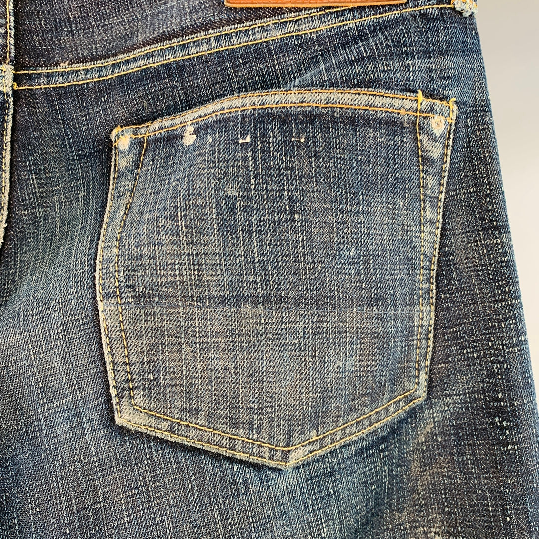 STUDIO D'ARTISAN Size 32 Cherry Blossom Ai-Sa Limited Edition Indigo Textured Cotton 5 Pocket Selvedge Jeans