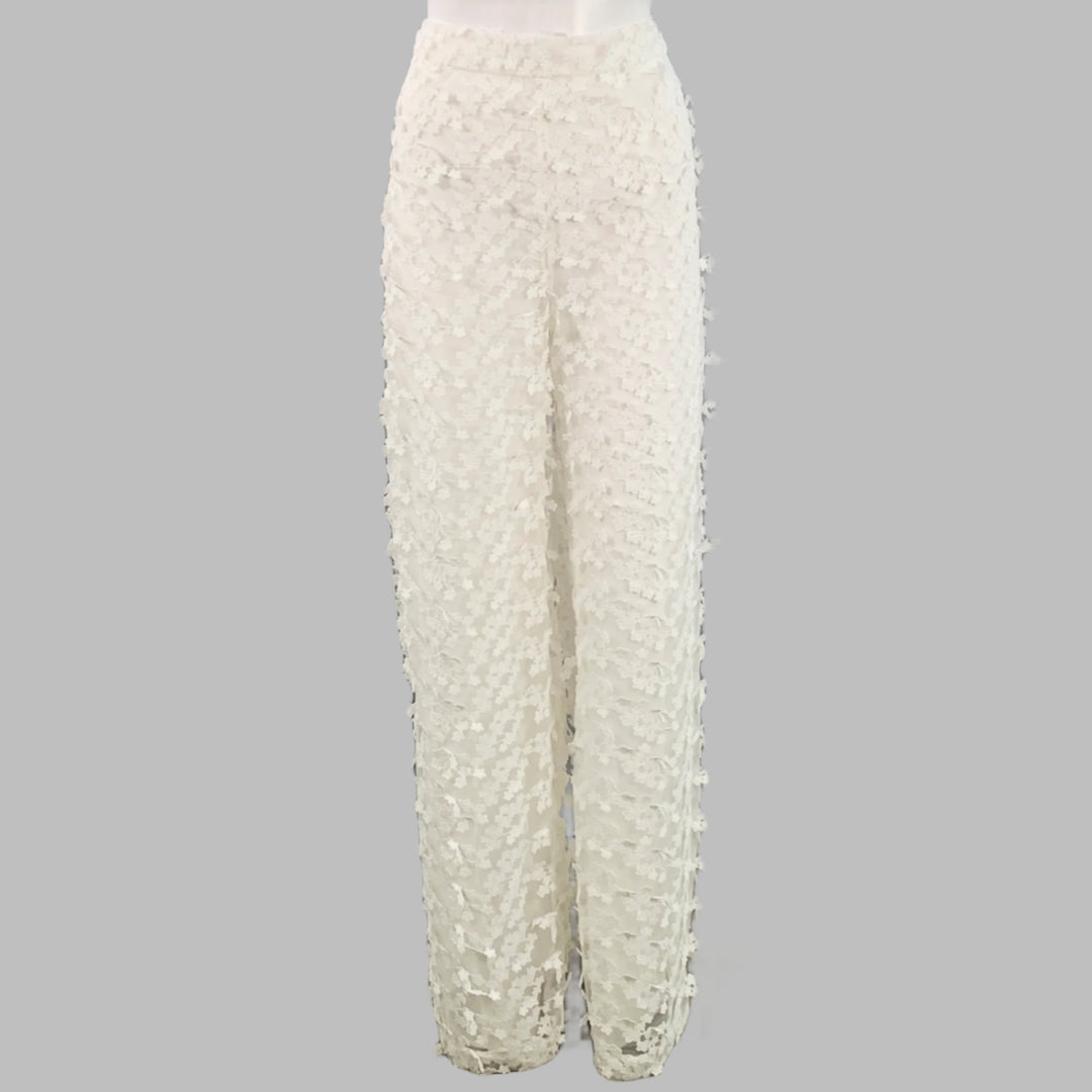 CYNTHIA ROWLEY Size M White Polyester Lace Peak Lapel Pantsuit