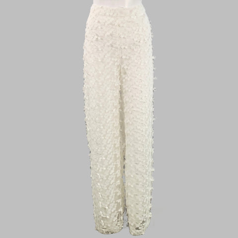 CYNTHIA ROWLEY Size M White Polyester Lace Peak Lapel Pantsuit