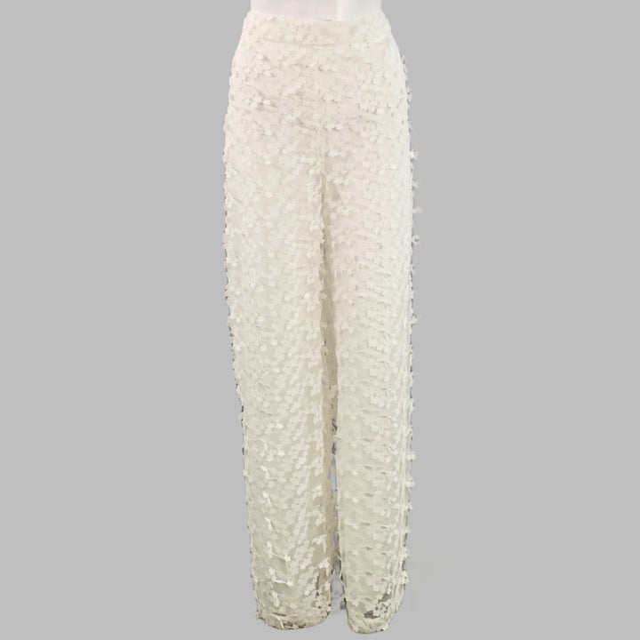 CYNTHIA ROWLEY Size M White Polyester Lace Peak Lapel Pantsuit