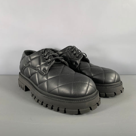 EMPORIO ARMANI Size 8.5 Black Quilted Leather Lace Up Shoes
