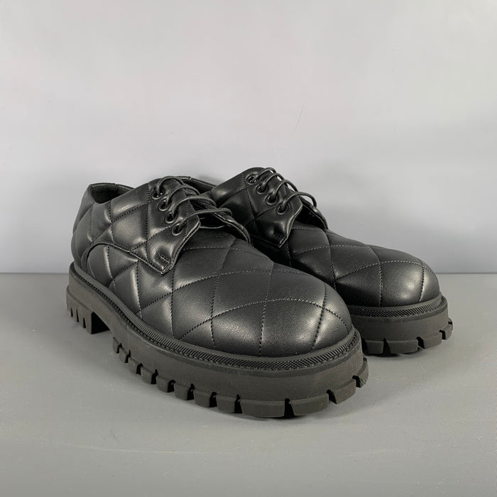 EMPORIO ARMANI Size 8.5 Black Quilted Leather Lace Up Shoes
