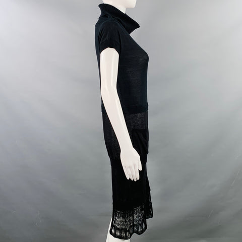 JEAN PAUL GAULTIER Taille S Robe noire à col bénitier en crochet à motifs mélangés