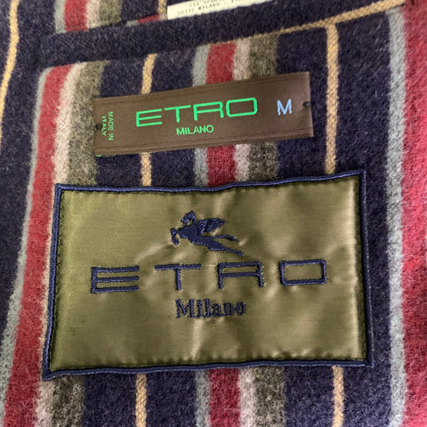 ETRO Size M Navy Plaid Wool Utility Coat