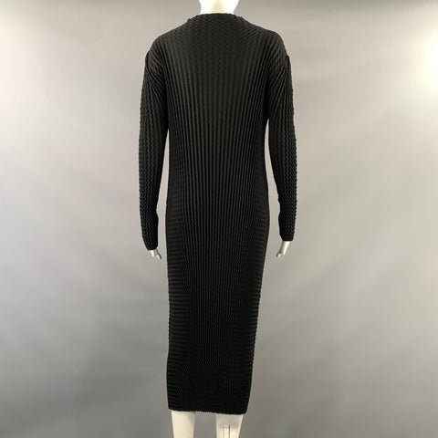 ISSEY MIYAKE Size 4 Black Polyester Cotton Waffle Midi Below Knee Dress