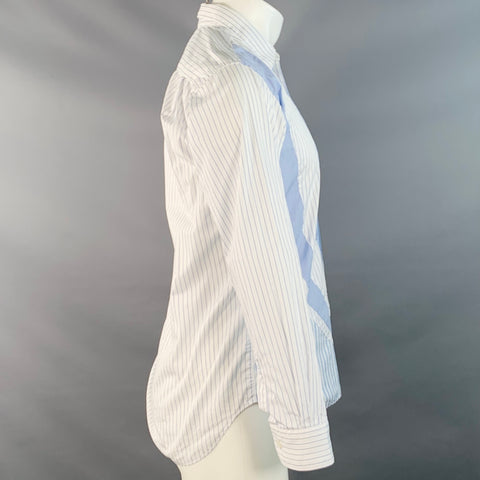 COMME des GARCONS SHIRT Size XS White Blue Patchwork Stripe Cotton Long Sleeve Shirt