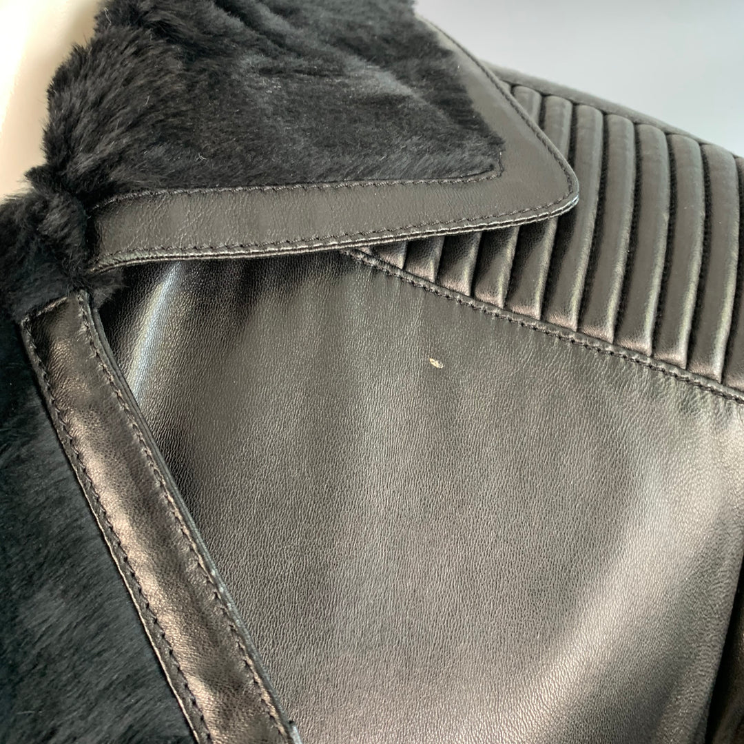 VERSACE Size 38 Black Leather Faux Shearling Motorcycle Jacket