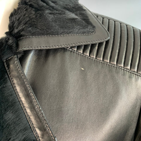 VERSACE Size 38 Black Leather Faux Shearling Motorcycle Jacket