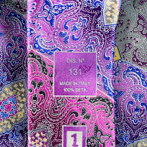 ERMENEGILDO ZEGNA Purple Grey Paisley Silk Satin Tie