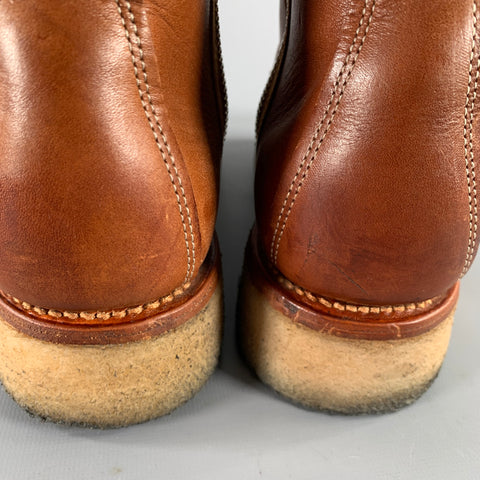 KENZO Size 9.5 Brown Contrast Stitch Leather Lace-Up Zipper Boots