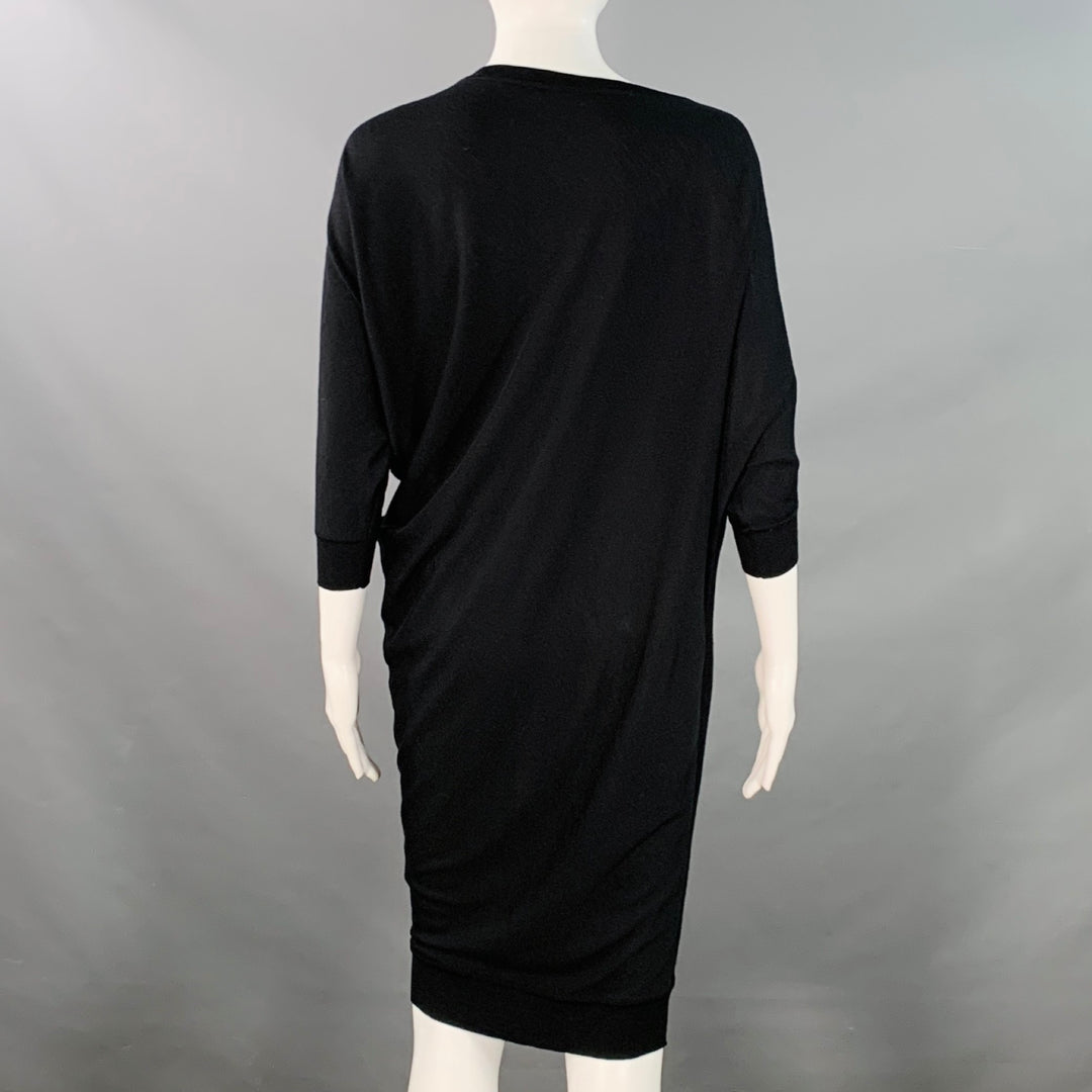 ALEXANDER MCQUEEN Size S Black Wool Jersey Embroidered Asymmetrical T-Shirt Dress
