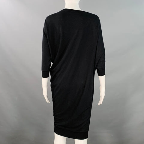 ALEXANDER MCQUEEN Size S Black Wool Jersey Embroidered Asymmetrical T-Shirt Dress