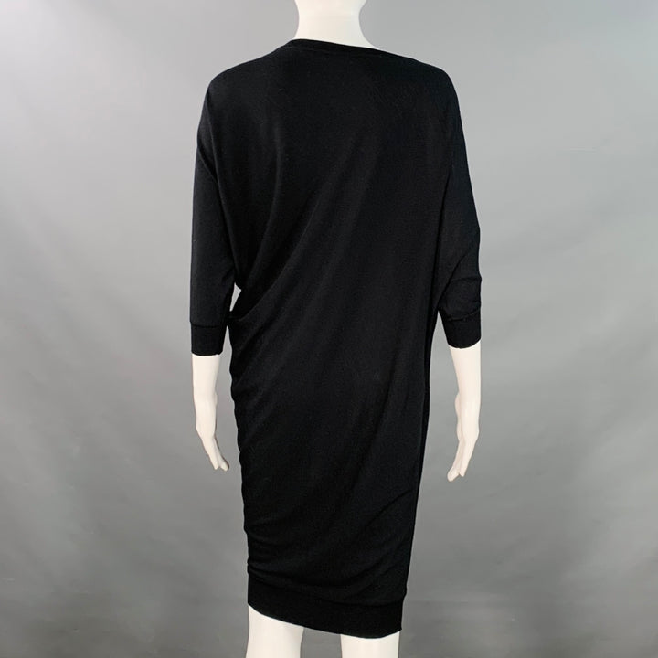 ALEXANDER MCQUEEN Size S Black Wool Jersey Embroidered Asymmetrical T-Shirt Dress