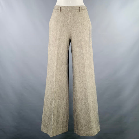 FORTE_FORTE Size S Grey Beige Cotton Blend Herringbone Wide Leg Dress Pants