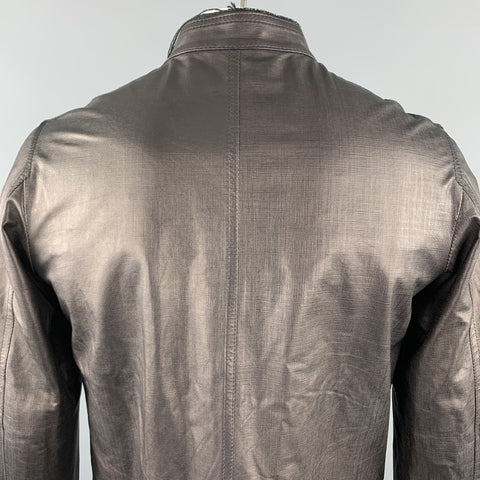 HAUTE Taille 42 Cuir Noir Full Zip Col Haut Poches Zippées Veste Ourlet Brut