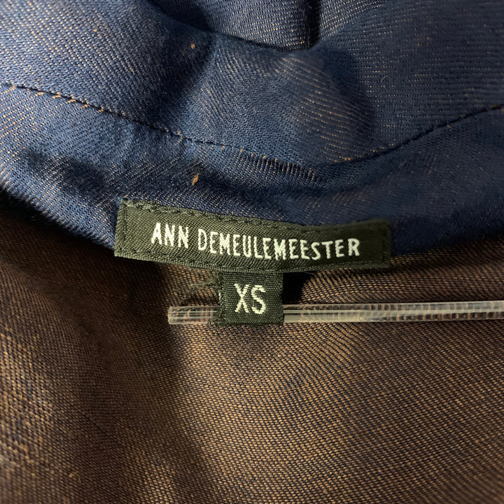ANN DEMEULEMEESTER Size XS Navy Brown Linen Blend Robe