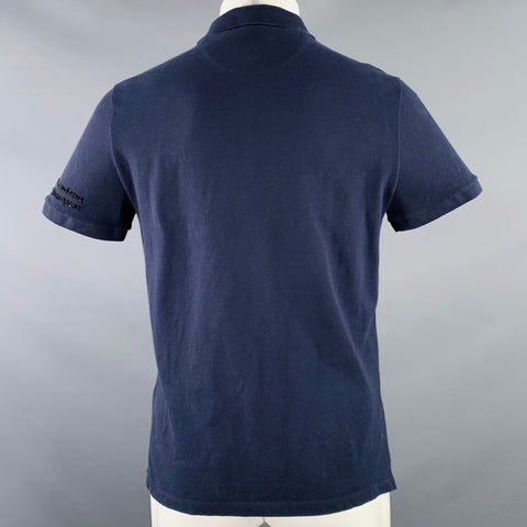 VALENTINO 2019 Size M Navy Blue Embroidered Beaded Outer Space Cotton Buttoned Polo