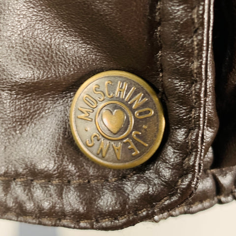 MOSCHINO JEANS Size 6 Brown Faux Leather Quilted Jacket