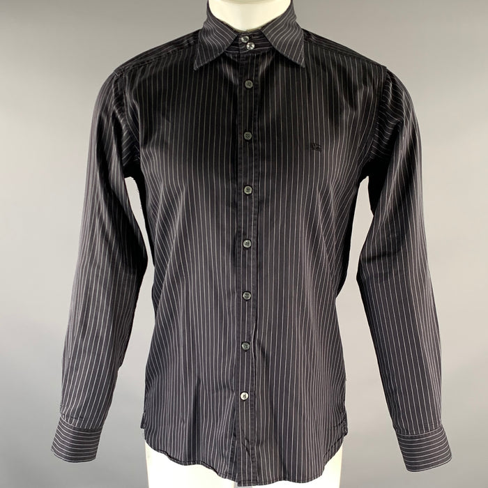 BURBERRY LONDON Size S Black White Pinstripe Cotton Button Up Long Sleeve Shirt