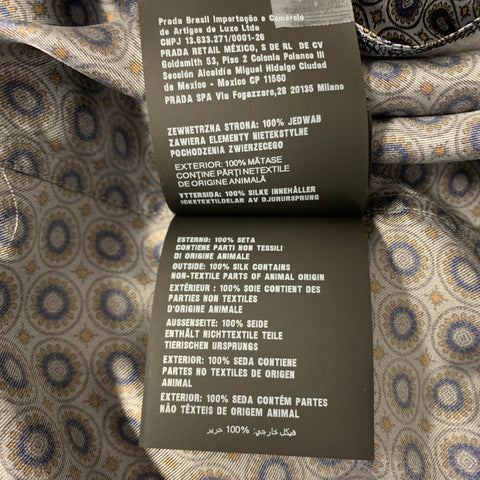 PRADA Size M Grey Navy & Gold Circles Silk Camp Short Sleeve Shirt