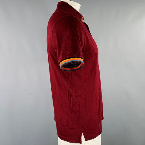 PAUL SMITH Size L Burgundy Multi Color Cotton Contrast Trim Polo