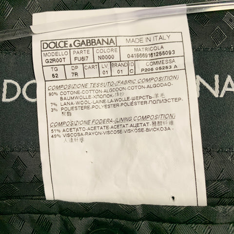 DOLCE & GABBANA Size 42 Black Moleskin Cotton Blend Sport Coat