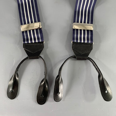 O'CONNELL'S Navy Grey White Stripe Canvas Suspenders