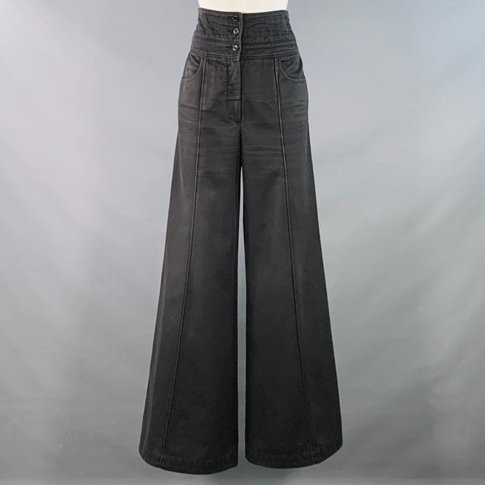 CHANEL Vintage Spring 2003 Size 10 Black Cotton High Waisted Wide Leg Casual Pants