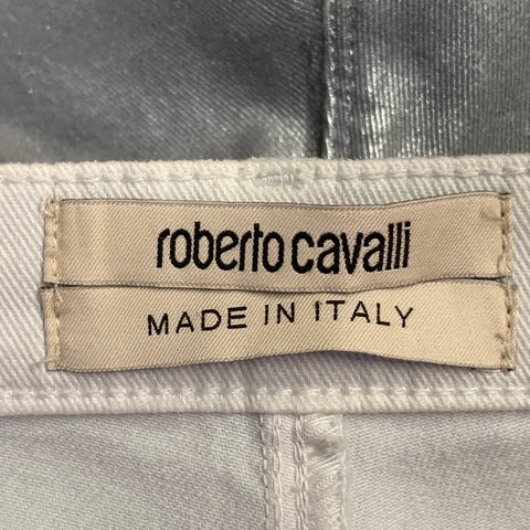 ROBERTO CAVALLI Size 4 Metallic Silver Coated Cotton Blend Skinny Jeans
