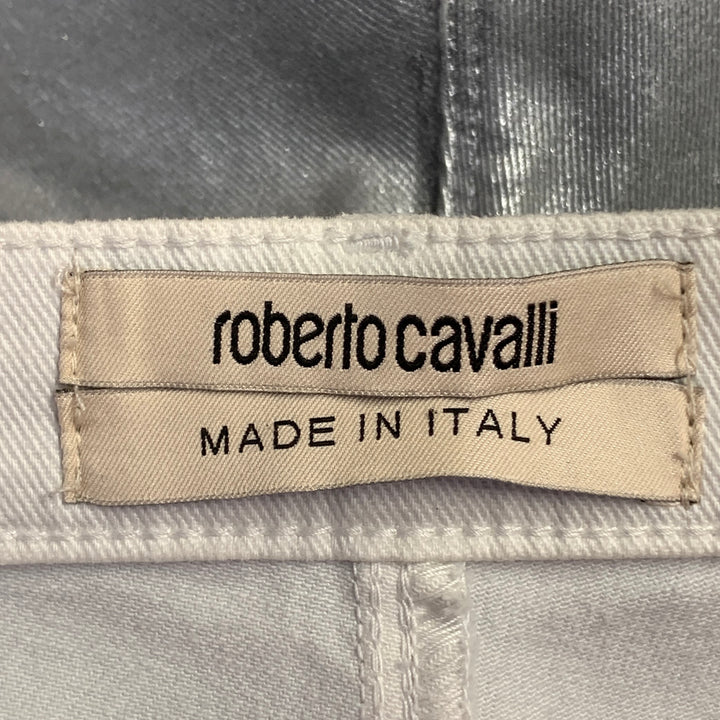 ROBERTO CAVALLI Size 4 Metallic Silver Coated Cotton Blend Skinny Jeans