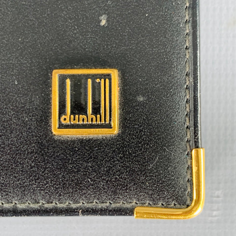 DUNHILL Black Gold Leather Credit Card Holder Bifold Wallet