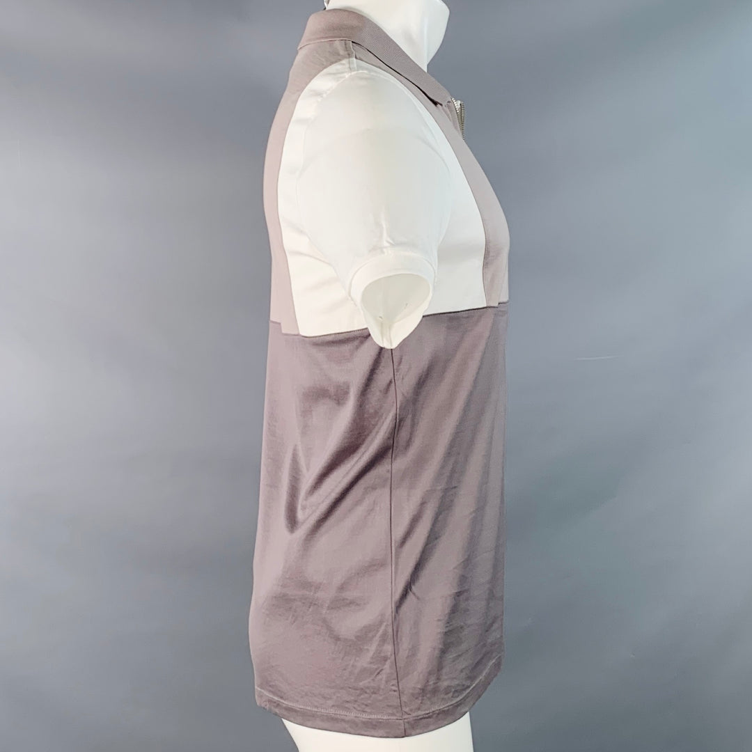 REISS Size S Samuel White Tan Brown Color Block Cotton Jersey Zip Up Polo